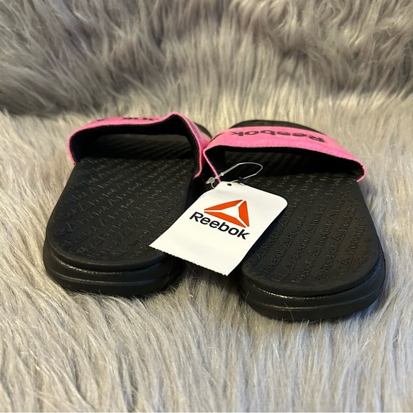 Reebok Slides Girls Size 13 Pink Black‎ Sparkly Glitter Slip On Sandals Shoes - Picture 4 of 7